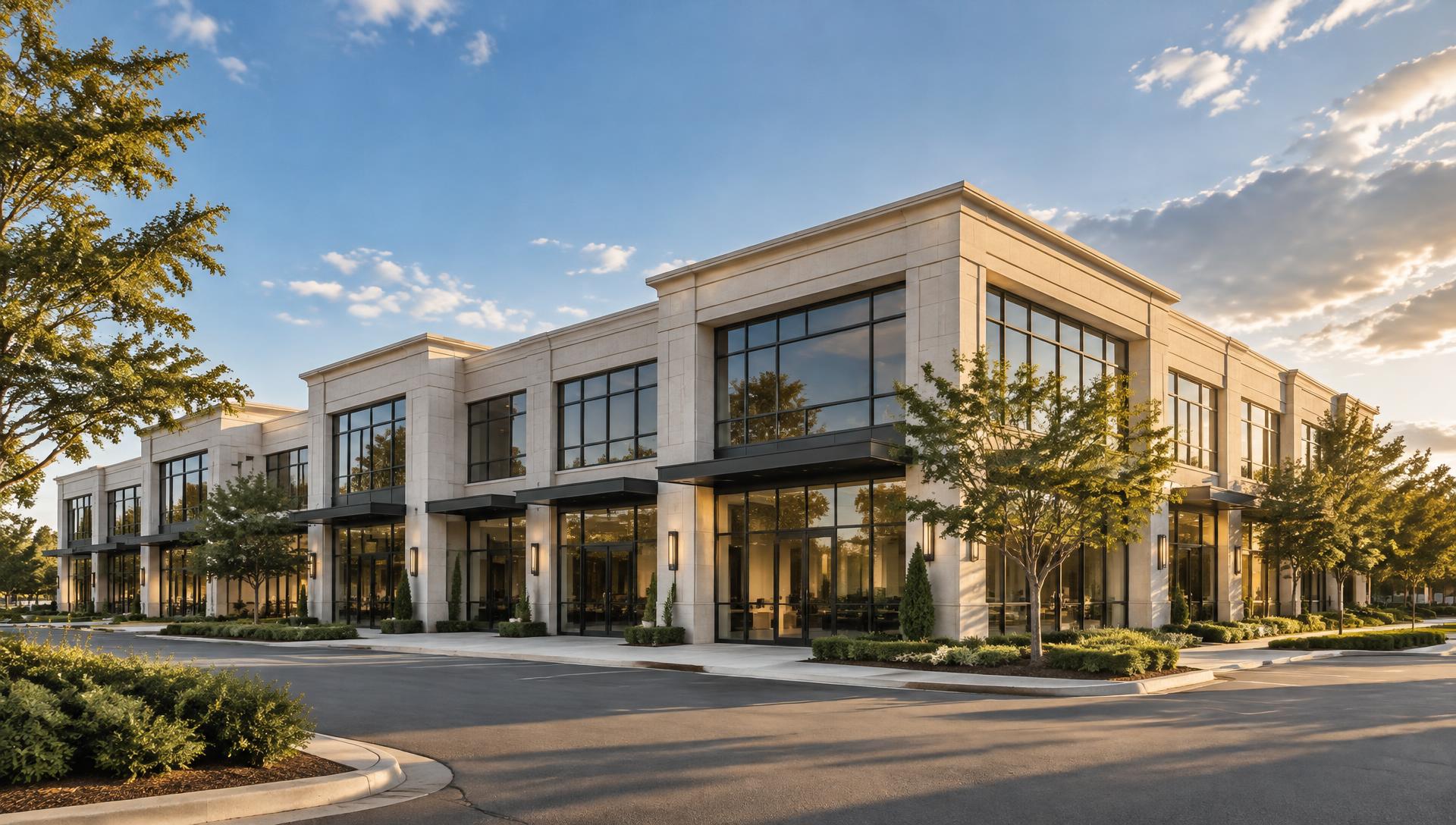 Contemporary commercial building with retail storefronts